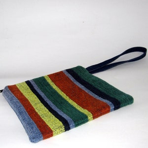 Zippered Wristlet in Multicolor Striped Cotton On Sale image 3