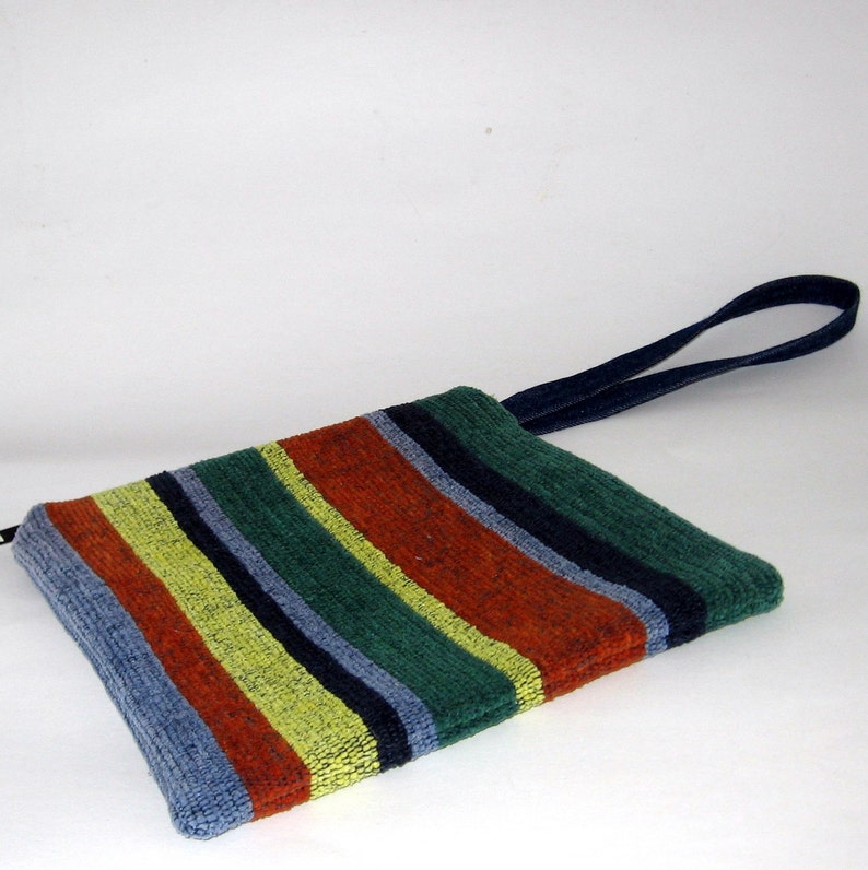 Zippered Wristlet in Multicolor Striped Cotton On Sale image 3