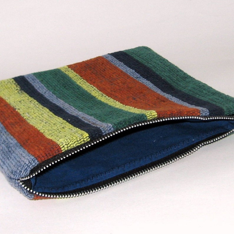 Zippered Wristlet in Multicolor Striped Cotton On Sale image 4