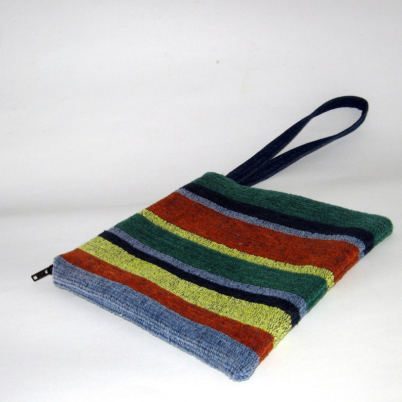 Zippered Wristlet in Multicolor Striped Cotton On Sale image 5