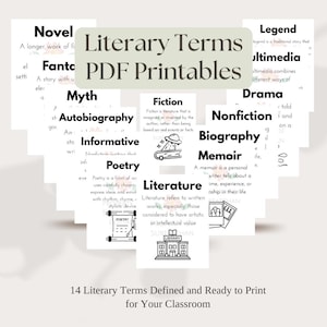 14 Printable PDF and PNG Literary Terms Posters for Classroom Display