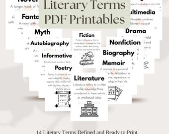 14 carteles de términos literarios imprimibles en PDF y PNG para exhibir en el aula