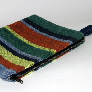 Zippered Wristlet in Multicolor Striped Cotton On Sale image 1