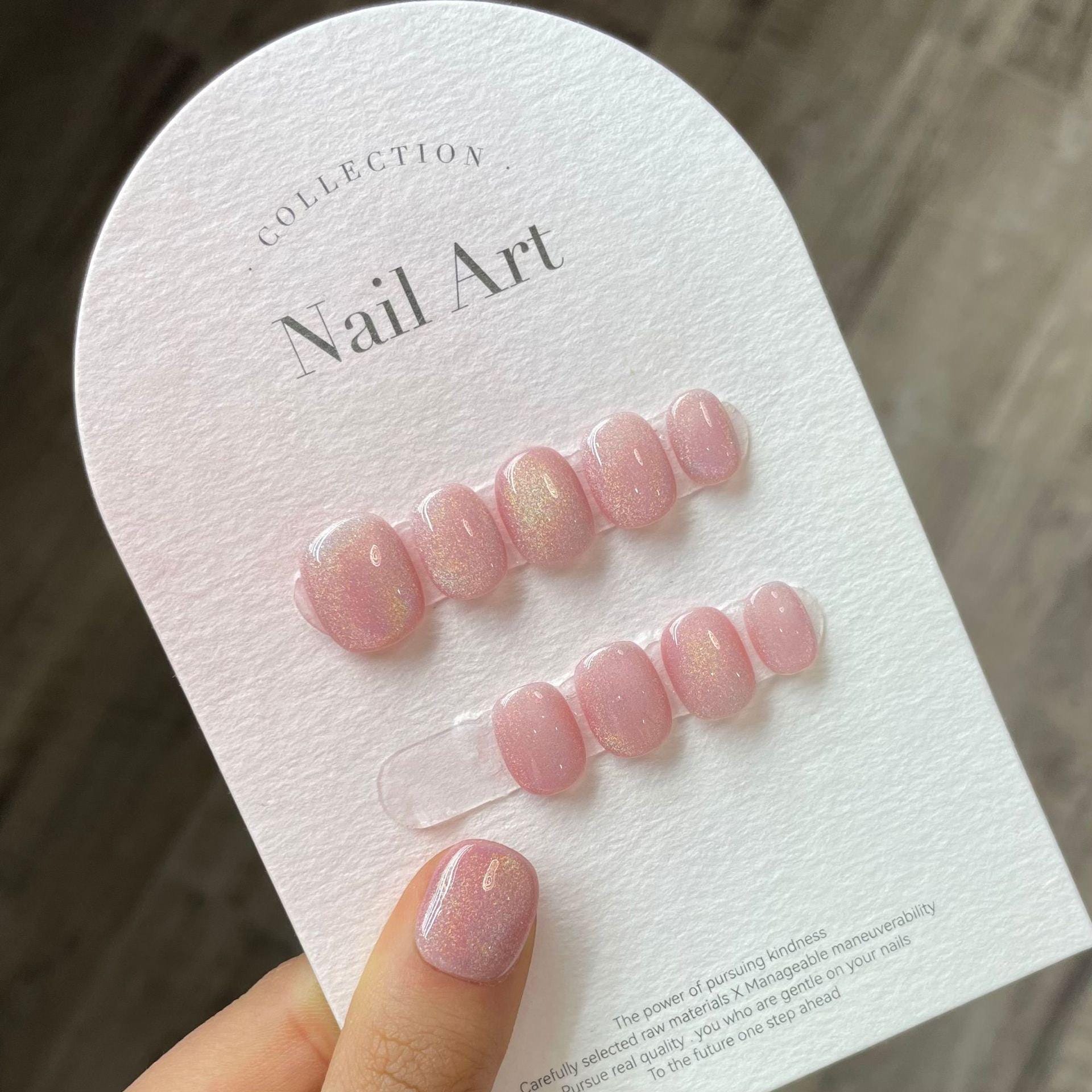Handmade Short Cat Eye Pink False Nails Press On Nails Holiday Nails Daily Nails Party Nails