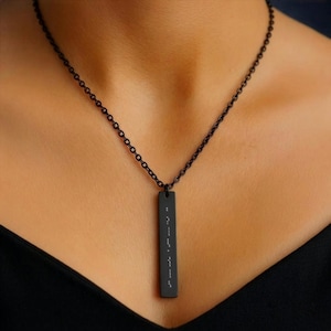 I Love You Morse Code Necklace | Secret Message Bar Pendant | Black Engraved Cipher | Anniversary Gift for Her