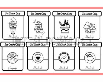 Plantilla imprimible para fundas de helado / PDF digital / Insertos para fundas de helado / Tarjetas para fundas / Exhibidor de mercado / Empaque DIY para fundas de helado