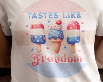 Tastes like Freedom USA 4th of July Independence Day United States Ice Cream Girly Cute Stars Stripes Gift for Her t-shirt