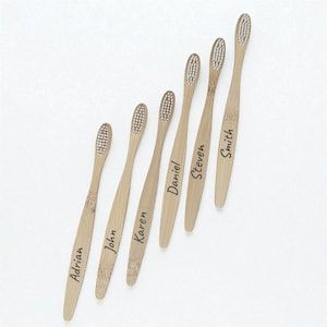 Personalised Engraved Bamboo Toothbrush – Biodegradable Natural Wooden Soft Brush Gift for Family