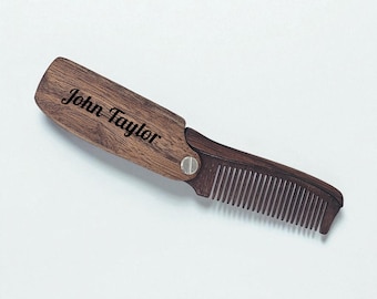 Pettine tascabile personalizzato fatto a mano in legno di sandalo e noce – Regalo di cura personalizzato per uomo