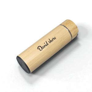 Personalised Bamboo Thermos Flask – Engraved Name Reusable Water Bottle – Thermal Insulated Eco Gift