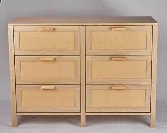 Rotan dressoir, rotan ladekast, kastopslag eiken ladekast voor slaapkamer, 2 tot 6 rotan laden, rotan dressoir voor slaapkamer