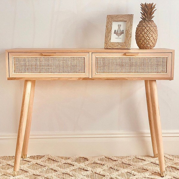 Rattan Console Table with Drawers, Rattan Entryway Table, Accent Sofa Table, Rattan Furniture, Hallway table, Living room table, Modern Desk