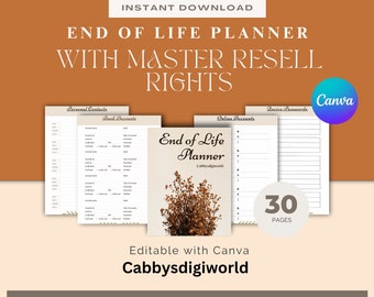 End of Life Planner with Master Reselling Rights| PLR | Digital download| Afterlife care | What if I die planner