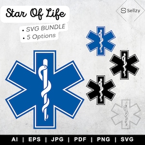 Star of Life SVG Bundle | EMS Star svg| Emergency Medical Services SVG | Blue Star of Life svg | Medical Clipart: Black Star of Life svg