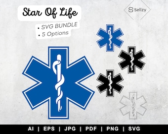 Star of Life SVG Bundle | EMS Star svg| Emergency Medical Services SVG | Blue Star of Life svg | Medical Clipart: Black Star of Life svg