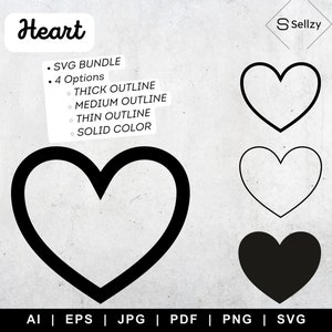 Heart Bundle SVG | Heart Outline SVG | Heart Clipart | Love SVG | Valentine&#39;s Day Heart | Heart Cut Files | Solid Heart | Heart svg