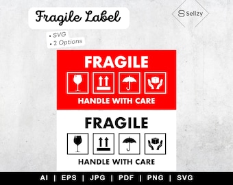 Adesivo "Maneggiare con cura" fragile SVG / Etichette di spedizione / Fragile SVG / Modello etichetta fragile SVG / Strickers per imballaggio postale fragile SVG
