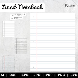 Quaderno a righe SVG / Carta a righe SVG / Pagine di quaderni digitali / Quaderni a righe stampabili / Carta scolastica SVG / Clipart di carta a righe