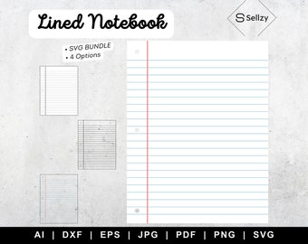 Lined Notebook SVG | Line Paper SVG | Digital Notebook Pages | Printable Lined Notebooks | School Paper SVG | Lined paper clipart