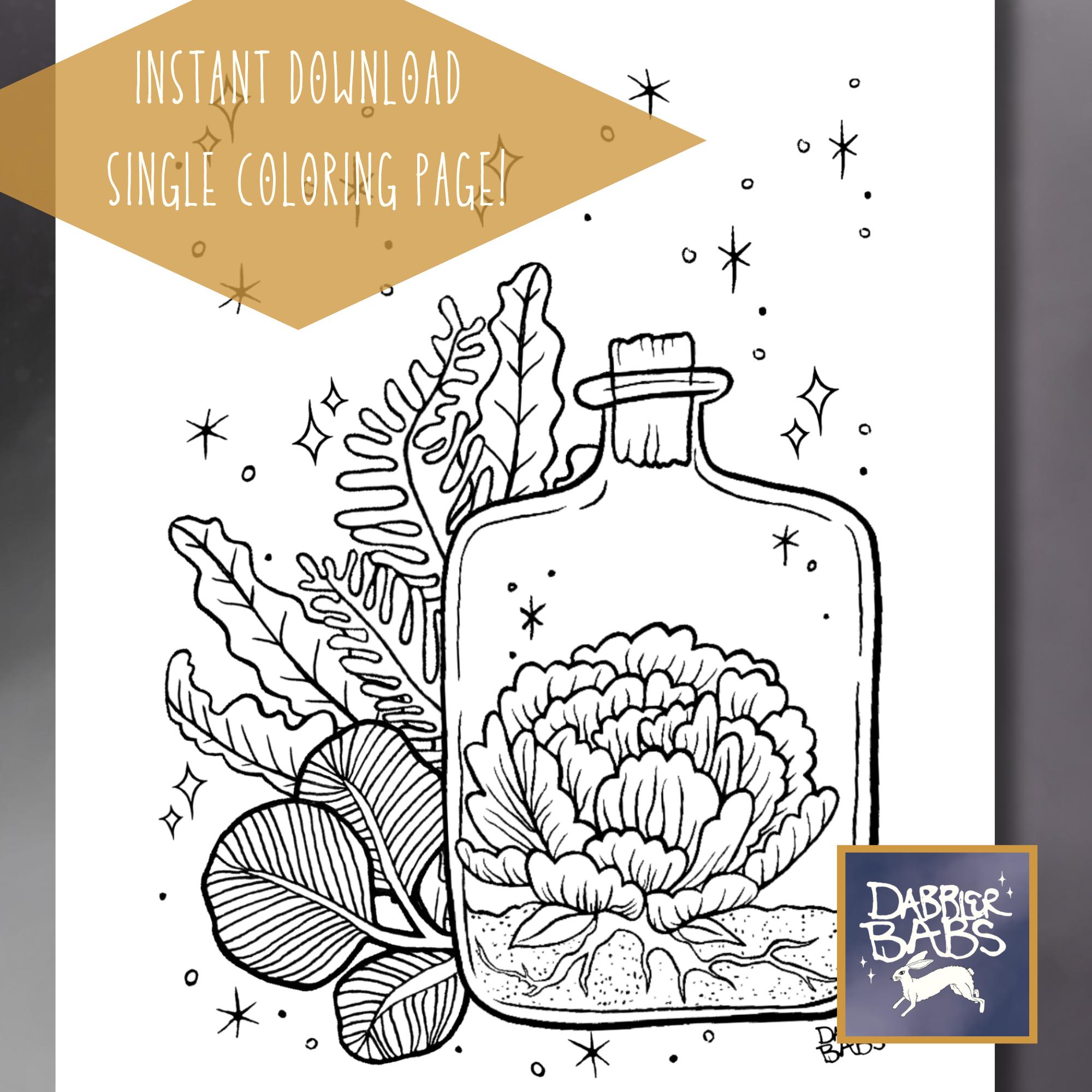 Witch's Tincture Coloring Page: Botanical Bottle Art (PDF Download) - Etsy