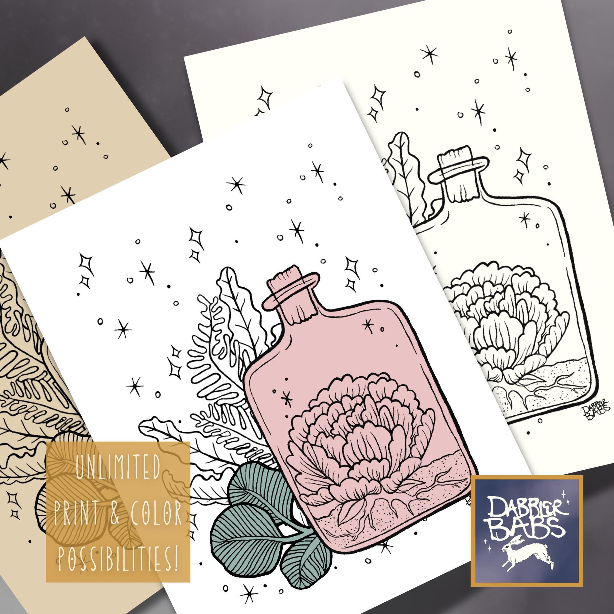 Witch's Tincture Coloring Page: Botanical Bottle Art (PDF Download) - Etsy