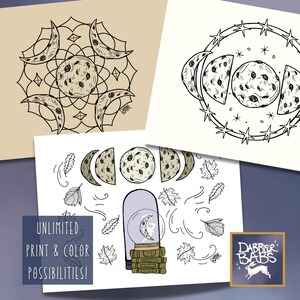 Pagine da colorare delle fasi lunari: illustrazioni celesti (download in PDF, 8,5 x 11 pollici)