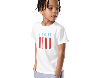 Papá es mi héroe - Camiseta unisex con cuello redondo para niños del Día del Padre