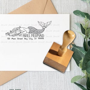 Mermaid Return Address Stamp, Modern Address Stamp, Self-Inking Address Stamp, Custom Address Stamp, Personalized Address Stamp 1059