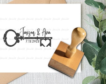 Custom Return Key to My Heart Address Rubber Stamp Handle Personalized with your Name Address Wedding Save the Date  True Love Stamper