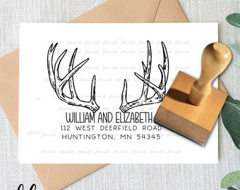 Custom Deer Hunting Wooden Stamp Rubber Stamp Save the Date Calligraphy personalized wedding invitations Return Address Custom Logo