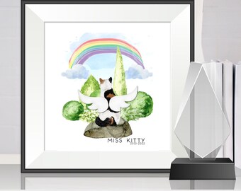 Customized Print | Pet Rainbow Bridge Dog or Cat with their Name and Poem or dates wings rainbow bridge Loss of Dog Cat Digital Art Print