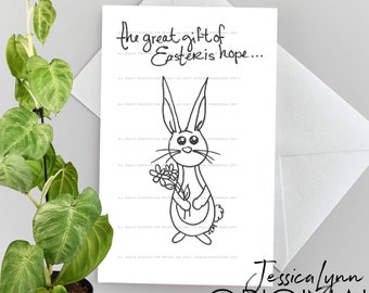 Digital Download Rubber Stamp Easter Bunny Rabbit Cardmaking Scrapbooking For Personal Use Only