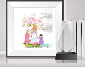 Customized Print |  Custom Mother and up to Two Daughters Gift | Mother's Day illustration  Mother and Daughters Print  Fashion illustration