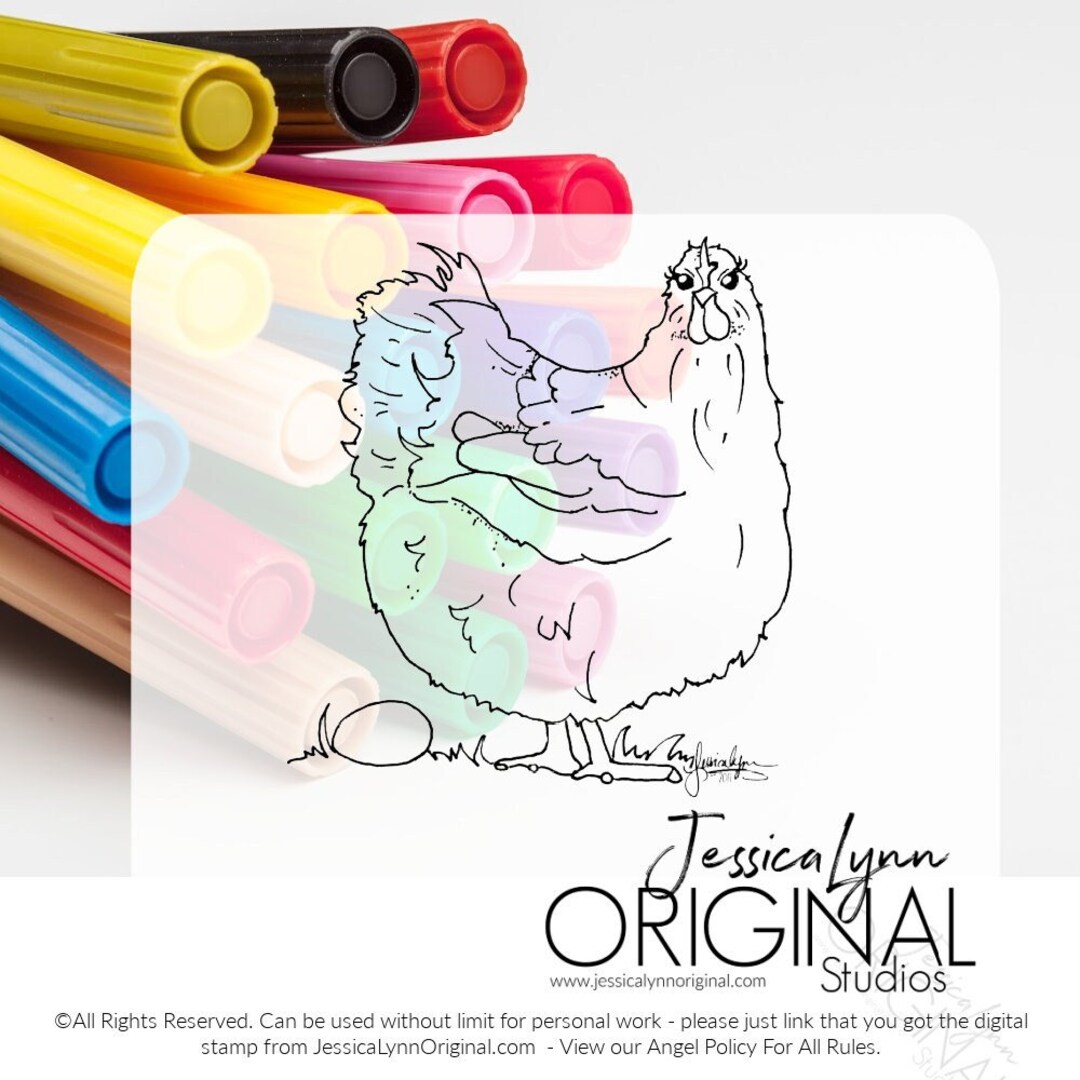 Digital Download Rubber Stamp Chicken Egg Rooster Cardmaking