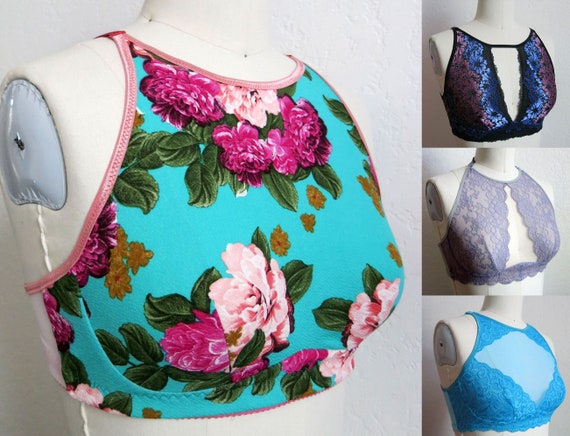 Delvine Bralette PDF sewing pattern: high neck bra for low stretch fabrics