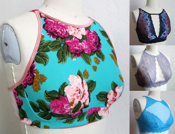 Delvine Bralette PDF sewing pattern: high neck bra for low stretch fabrics