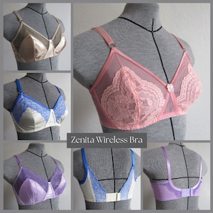 May include: Five different wireless bras in various colors and styles. The bras are displayed on mannequins. The text "Zenita Wireless Bra" is visible in the center of the image.