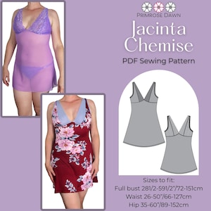 Jacinta Chemise PDF sewing pattern: short nightgown in cup sizes for stretch knits