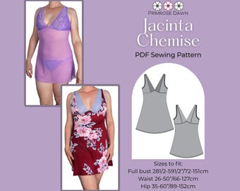 Jacinta Chemise PDF sewing pattern: short nightgown in cup sizes for stretch knits