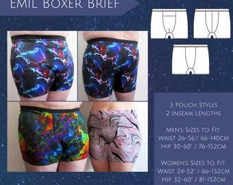 Emil Boxer Brief PDF Schnittmuster: taillierte Shorts Unterwäsche mit Tasche für Männer und Frauen