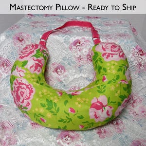 Lime and Pink Floral Post-op mastectomy lumpectomy breast cancer surgery pillow with adjustable strap and ice pack pocket