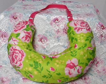 Lime and Pink Floral Post-op mastectomy lumpectomy breast cancer surgery pillow with adjustable strap and ice pack pocket