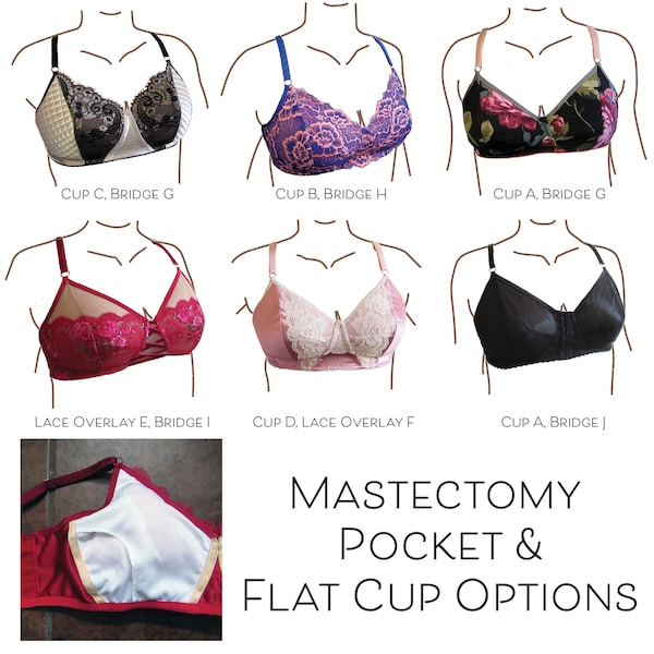 Annika Wireless Bra with Mastectomy Pocket & Flat Cup Options PDF sewing pattern: wire-free bra for low-stretch fabrics