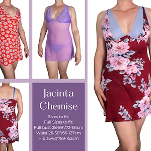 Jacinta Chemise PDF sewing pattern: short nightgown in cup sizes for stretch knits