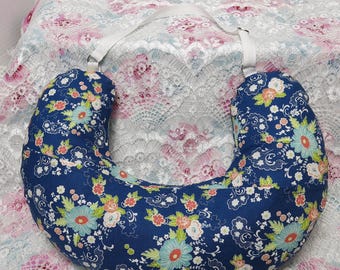 Dark Blue Floral Post-op mastectomy lumpectomy breast cancer surgery pillow with adjustable strap and ice pack pocket