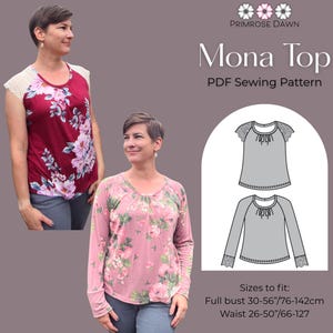 Mona Top PDF sewing pattern: raglan tee with neckline gathers for stretch knits
