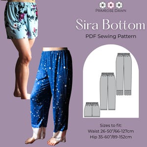 Sira Bottom PDF sewing pattern: elastic waist pants and shorts for lightweight knits or wovens