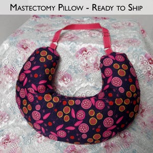 Purple Abstract Floral Post-op mastectomy lumpectomy breast cancer surgery pillow with adjustable strap and ice pack pocket