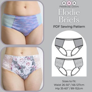 Elodie Briefs panty PDF sewing pattern : mid-rise women&#39;s underwear for stretch knits