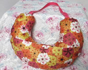 Coral and Yellow Floral Post-op mastectomy lumpectomy breast cancer surgery pillow with adjustable strap and ice pack pocket